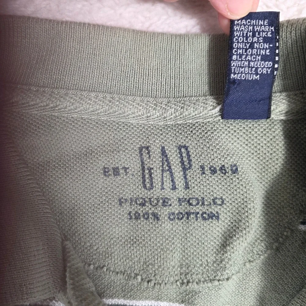 Gap Polo Shirt Kids Small Sage Green Excellent Striped Pique Cotton Short Sleeve
